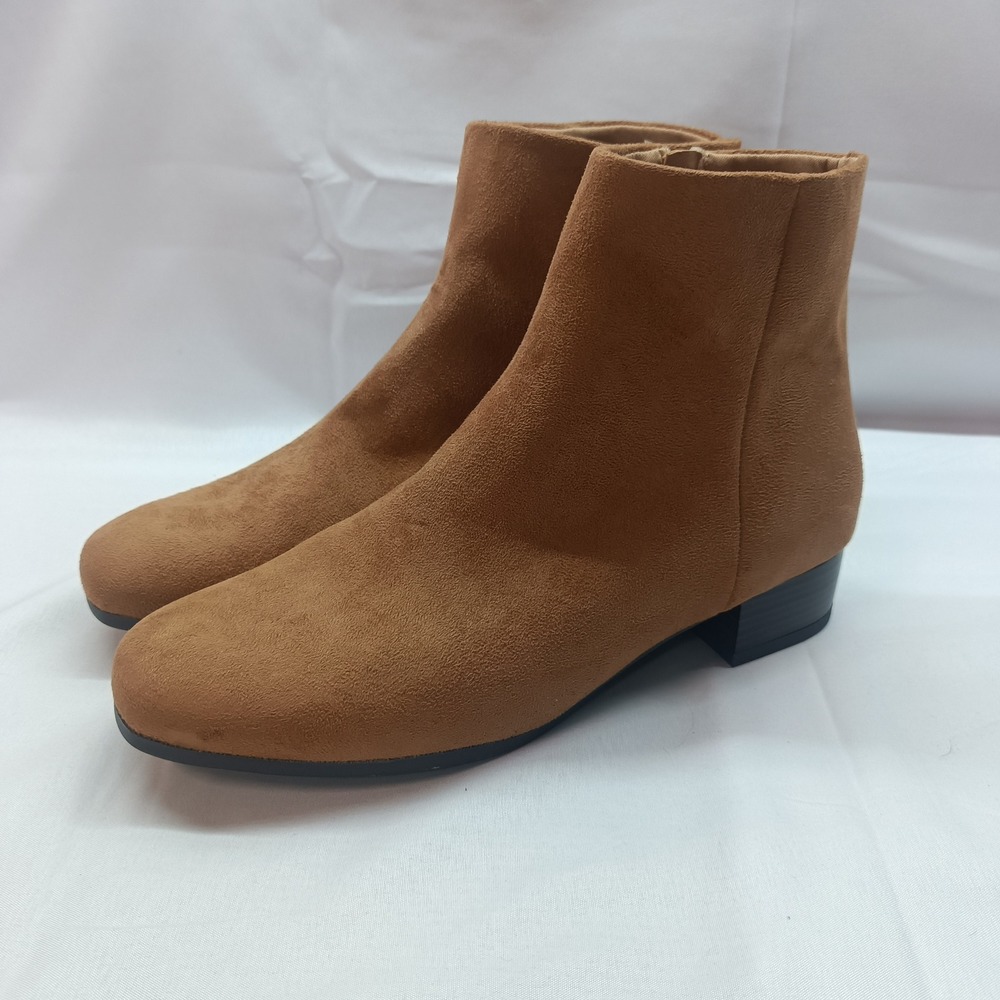 Time and Tru Womens 8 Tan Faux Suede Ankle‎ Boots Block Heel Side Zip Casual New